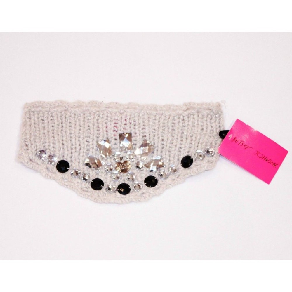 BETSEY JOHNSON Head Band WINTER Bandana CREAM ICE PRINCESS Knit BLING BLING O/S
